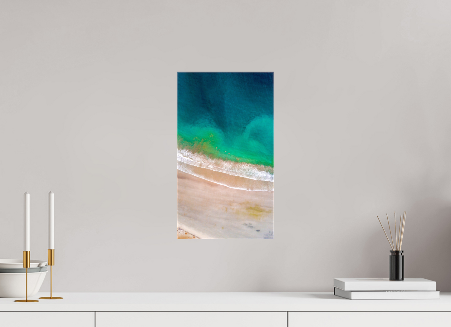 Calm Before the Tide in Sámara Vertical Ocean Wall Art Print | Turquoise to Deep Blue Gradient