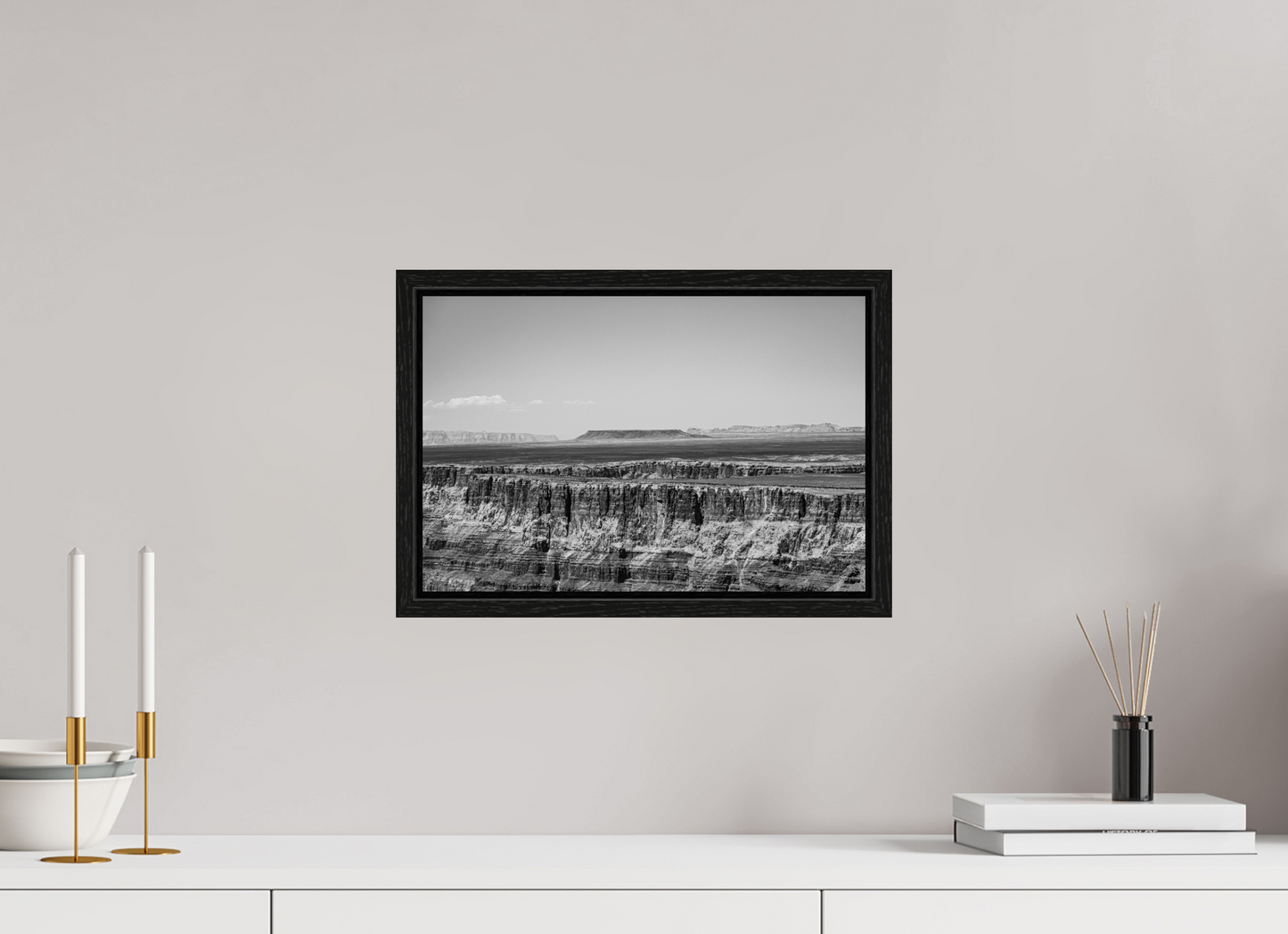 Silver Divide - Black and White Grand Canyon Print | Textured Rim & Mesa Horizon