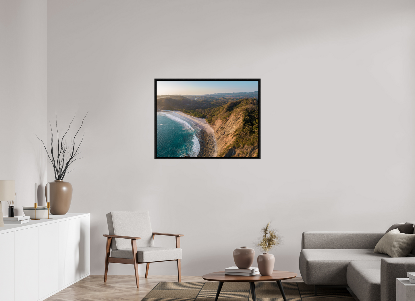 Pale Gold Barrigona Aerial Sunset Print | White Sand Beach & Blue Sea on the Nicoya Peninsula