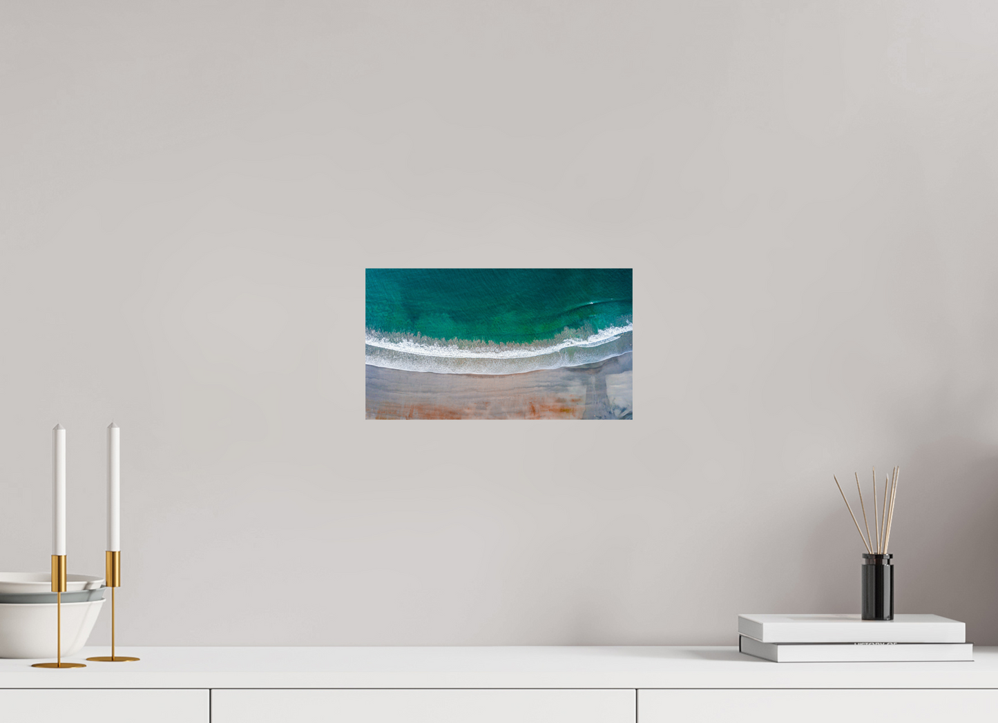 Serenity in Sámara – Aerial Beach Wall Art Print | Golden Sand & Turquoise Sea