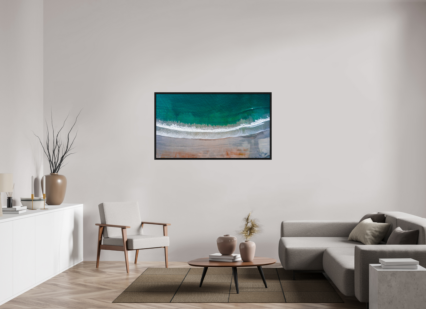 Serenity in Sámara – Aerial Beach Wall Art Print | Golden Sand & Turquoise Sea