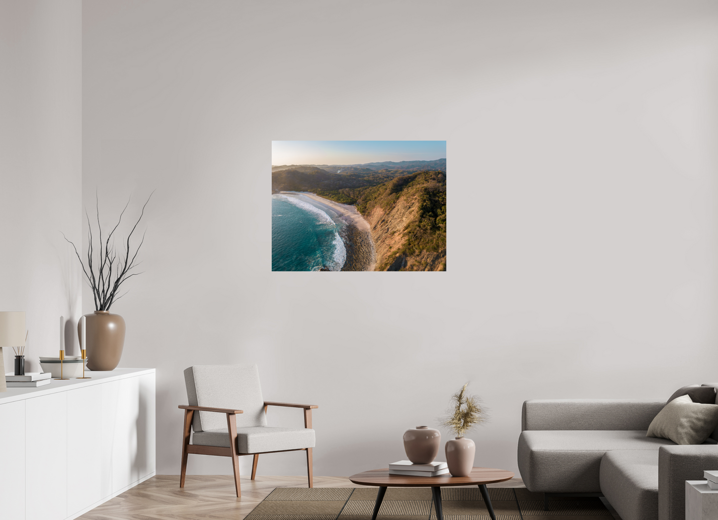 Pale Gold Barrigona Aerial Sunset Print | White Sand Beach & Blue Sea on the Nicoya Peninsula