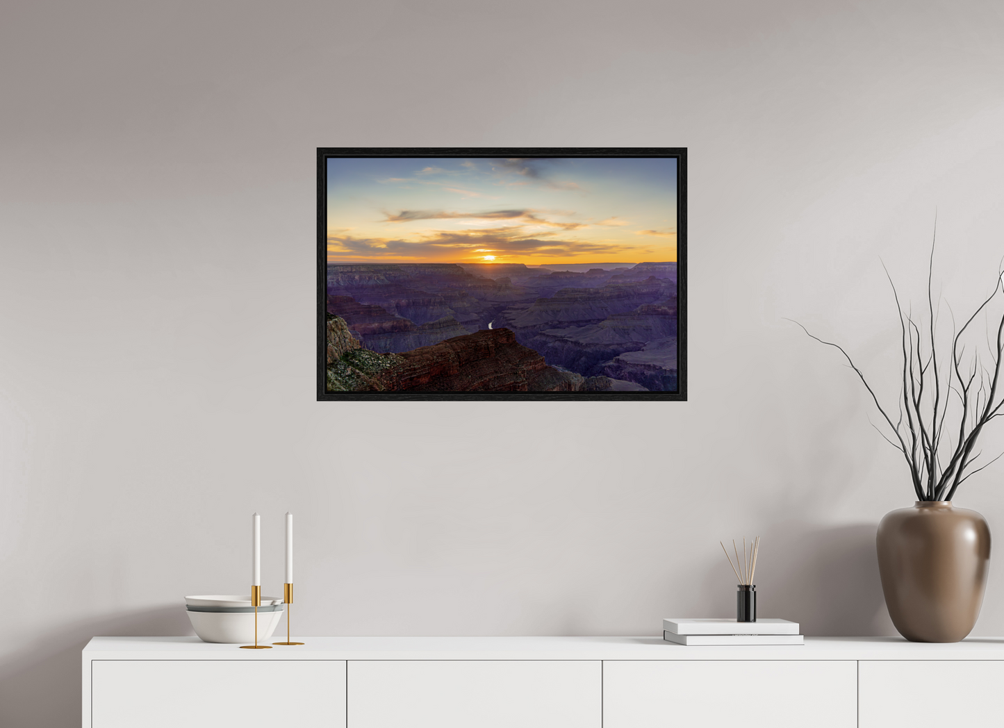 Heavenly West – Grand Canyon Sunset Wall Art Print | Golden Sky & Purple Cliffs from Hopi Point