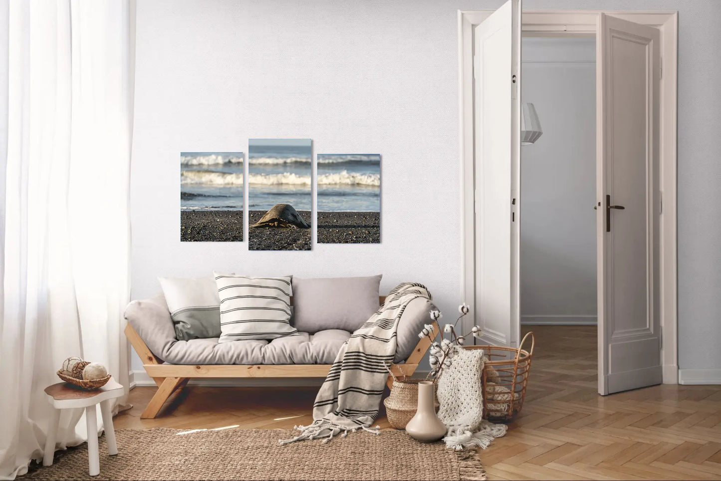 Into the Blue – Olive Ridley Turtle on the Black Sand | Costa Rica Photo Print