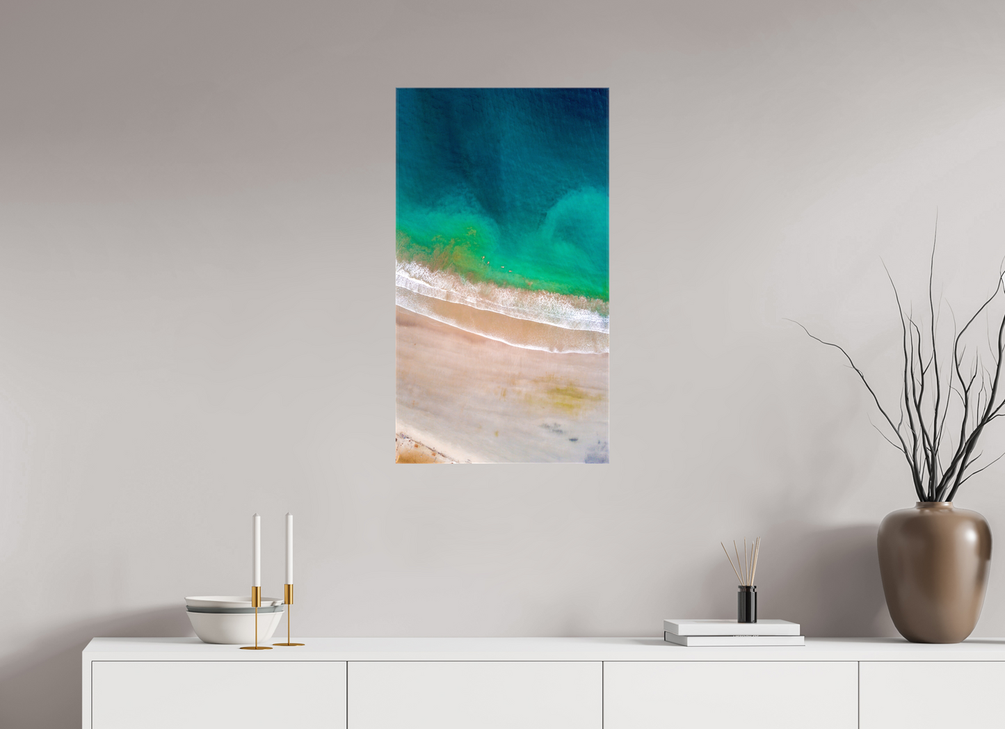 Calm Before the Tide in Sámara Vertical Ocean Wall Art Print | Turquoise to Deep Blue Gradient