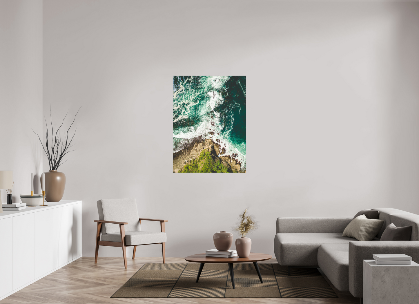 Ocean’s Edge Barrigona Aerial Coastal Wall Art Print | Blue Green Sea & Cliffs