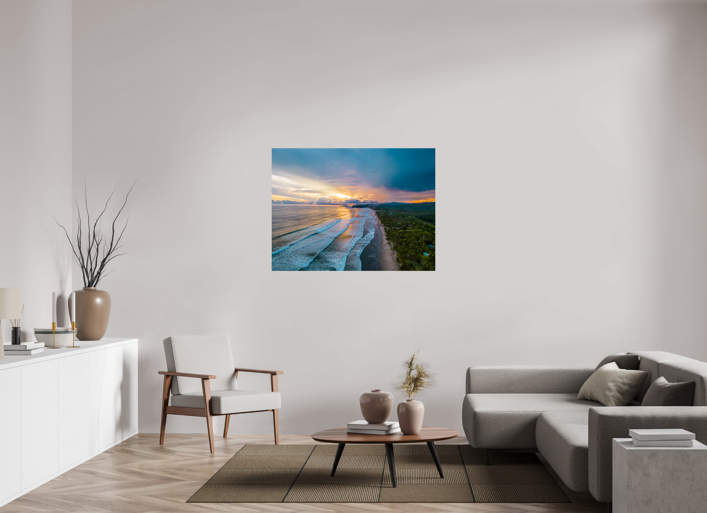 Golden Mirage - Costa de Oro Sunset Aerial Wall Art Print | Jungle Meets Ocean