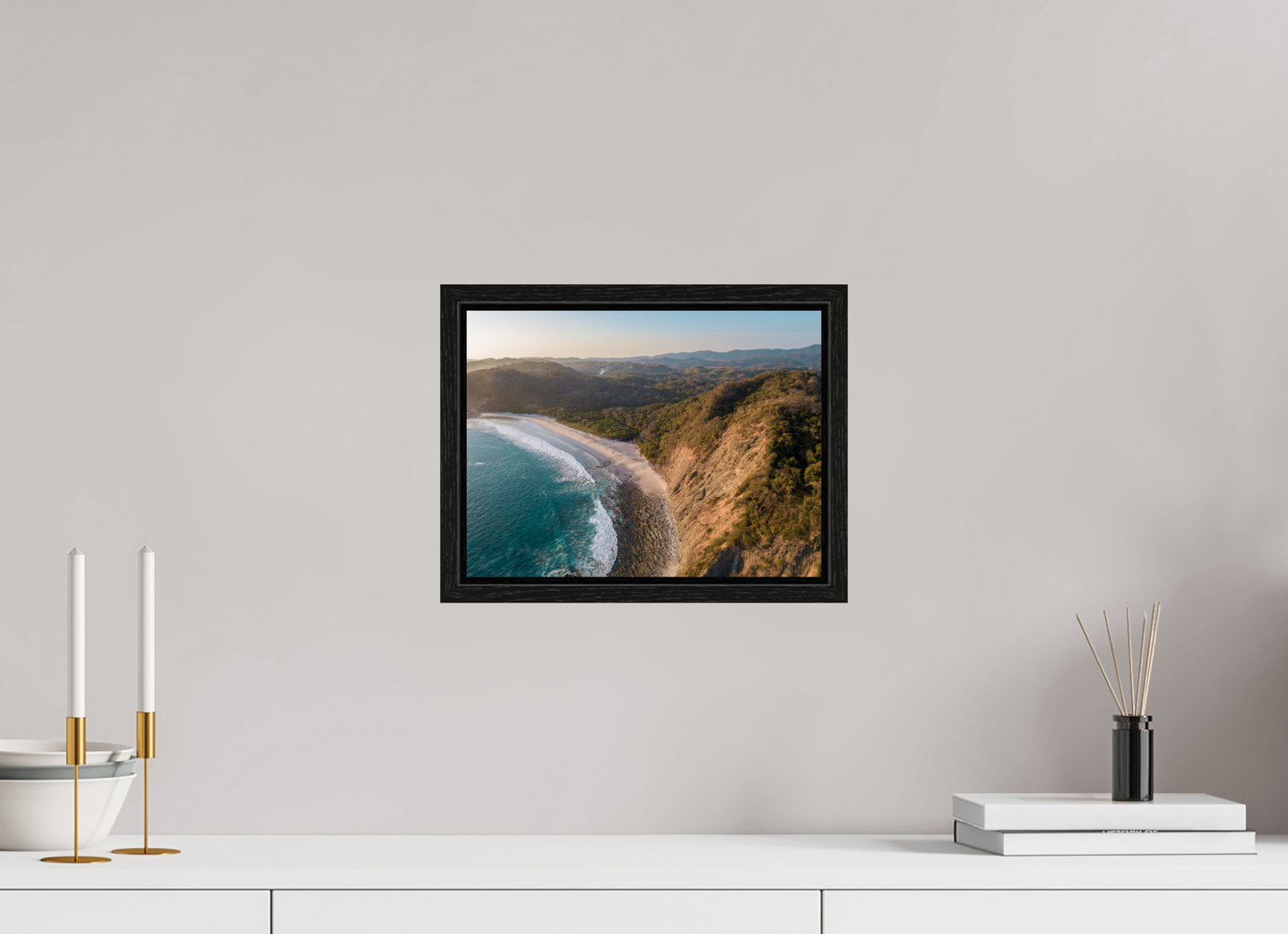 Pale Gold Barrigona Aerial Sunset Print | White Sand Beach & Blue Sea on the Nicoya Peninsula