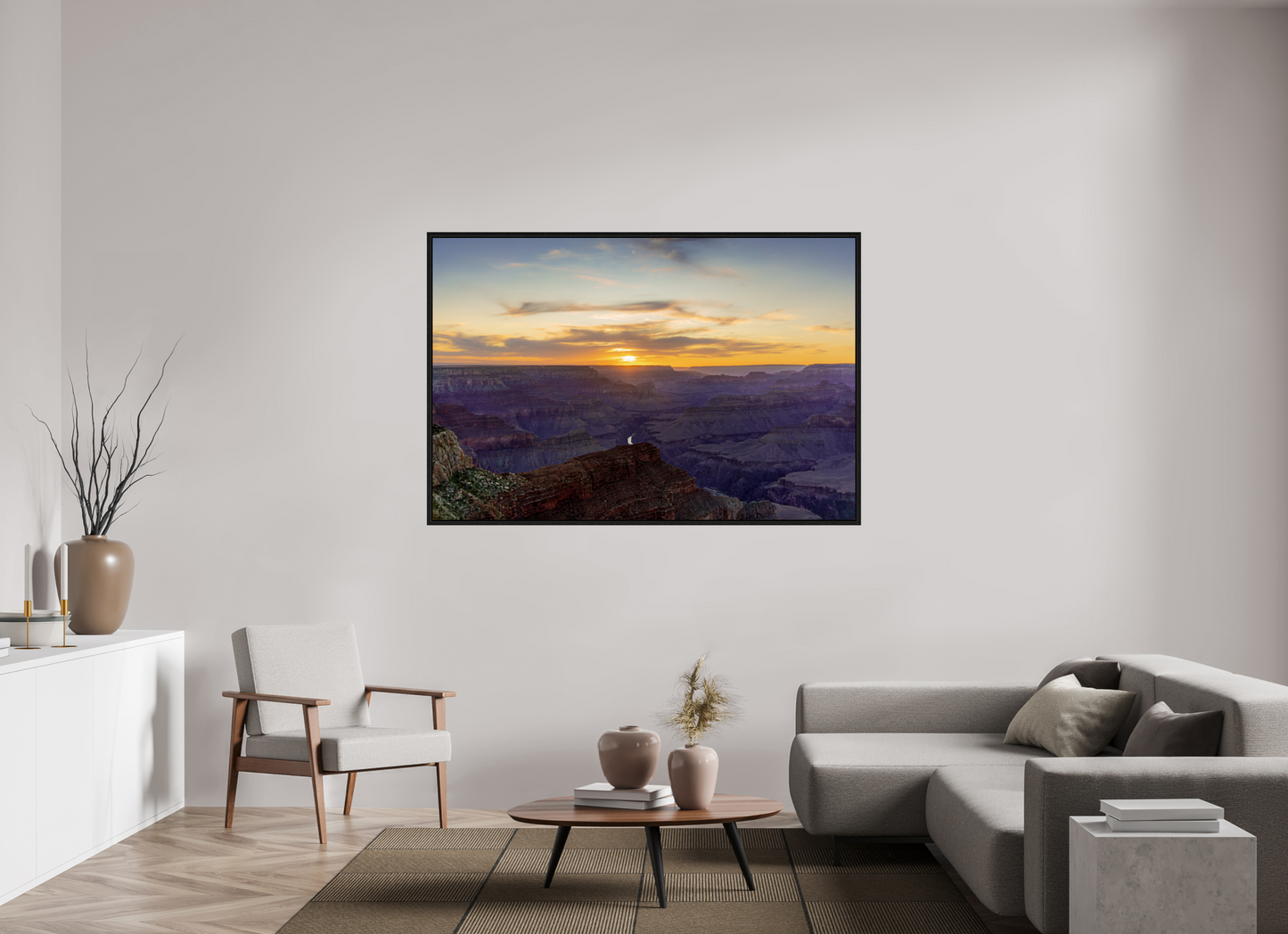 Heavenly West – Grand Canyon Sunset Wall Art Print | Golden Sky & Purple Cliffs from Hopi Point