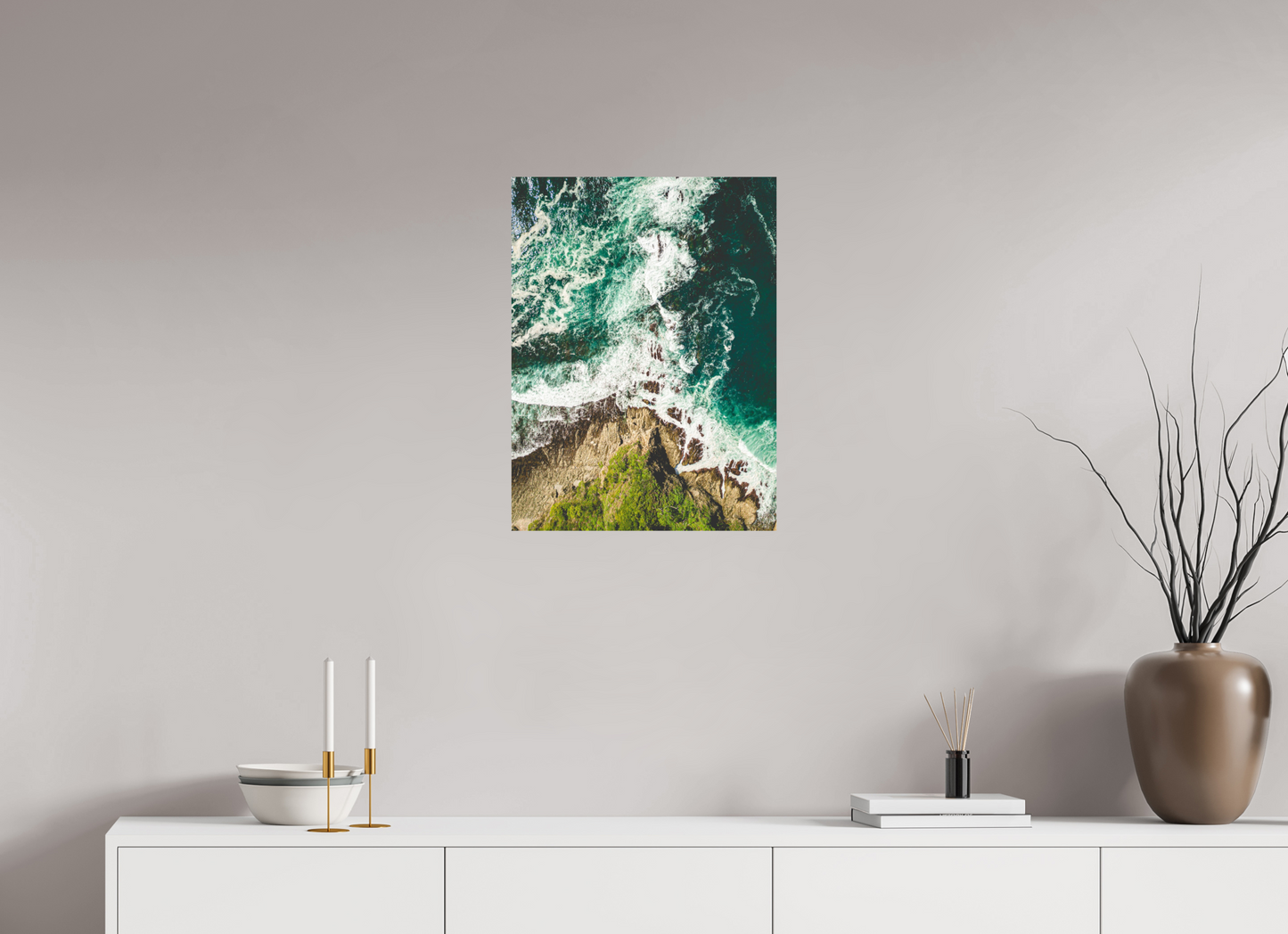 Ocean’s Edge Barrigona Aerial Coastal Wall Art Print | Blue Green Sea & Cliffs