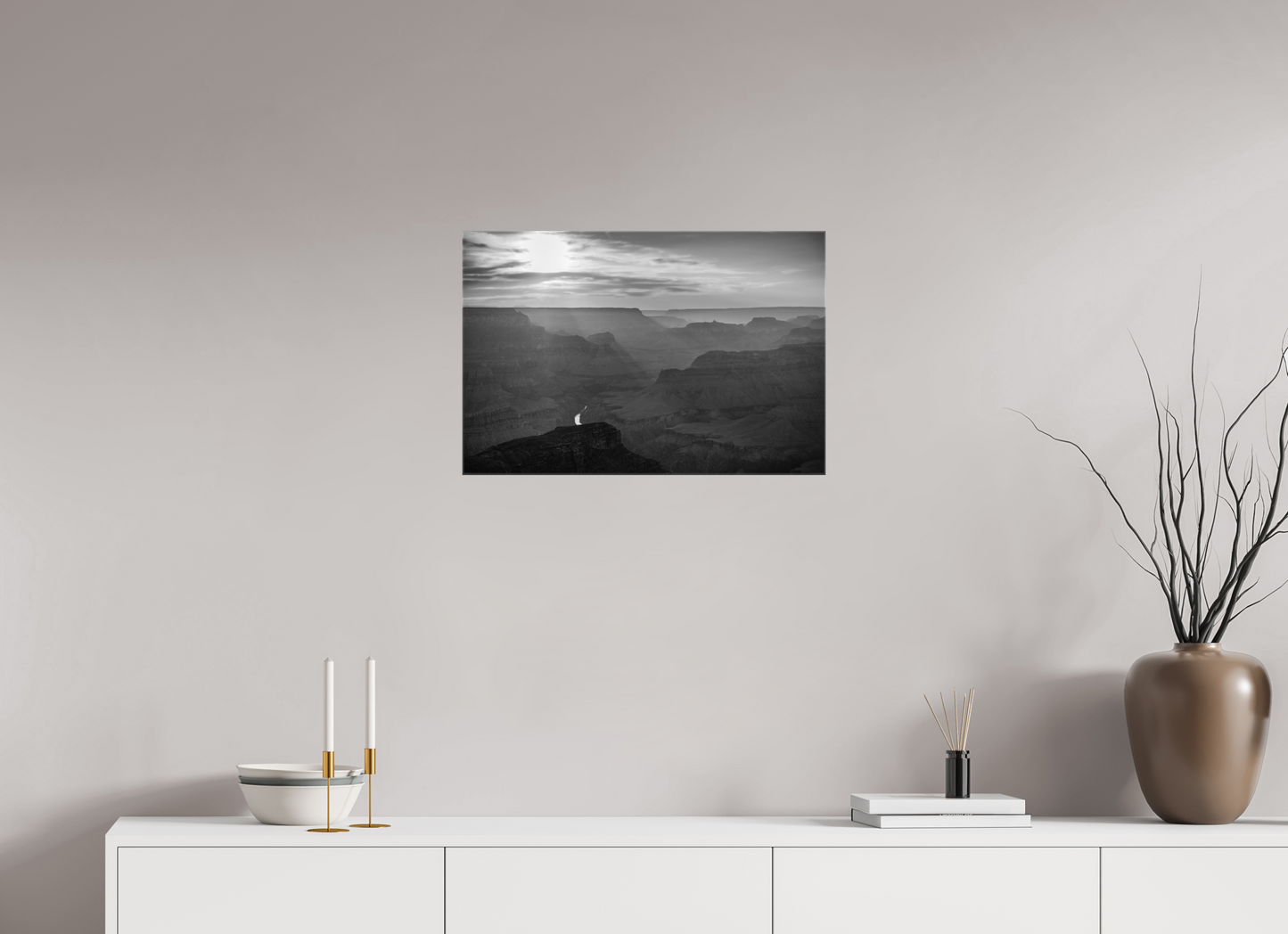 Lightfall - Black and White Grand Canyon Landscape Print | Sunbeams, Canyon Layers & Colorado River