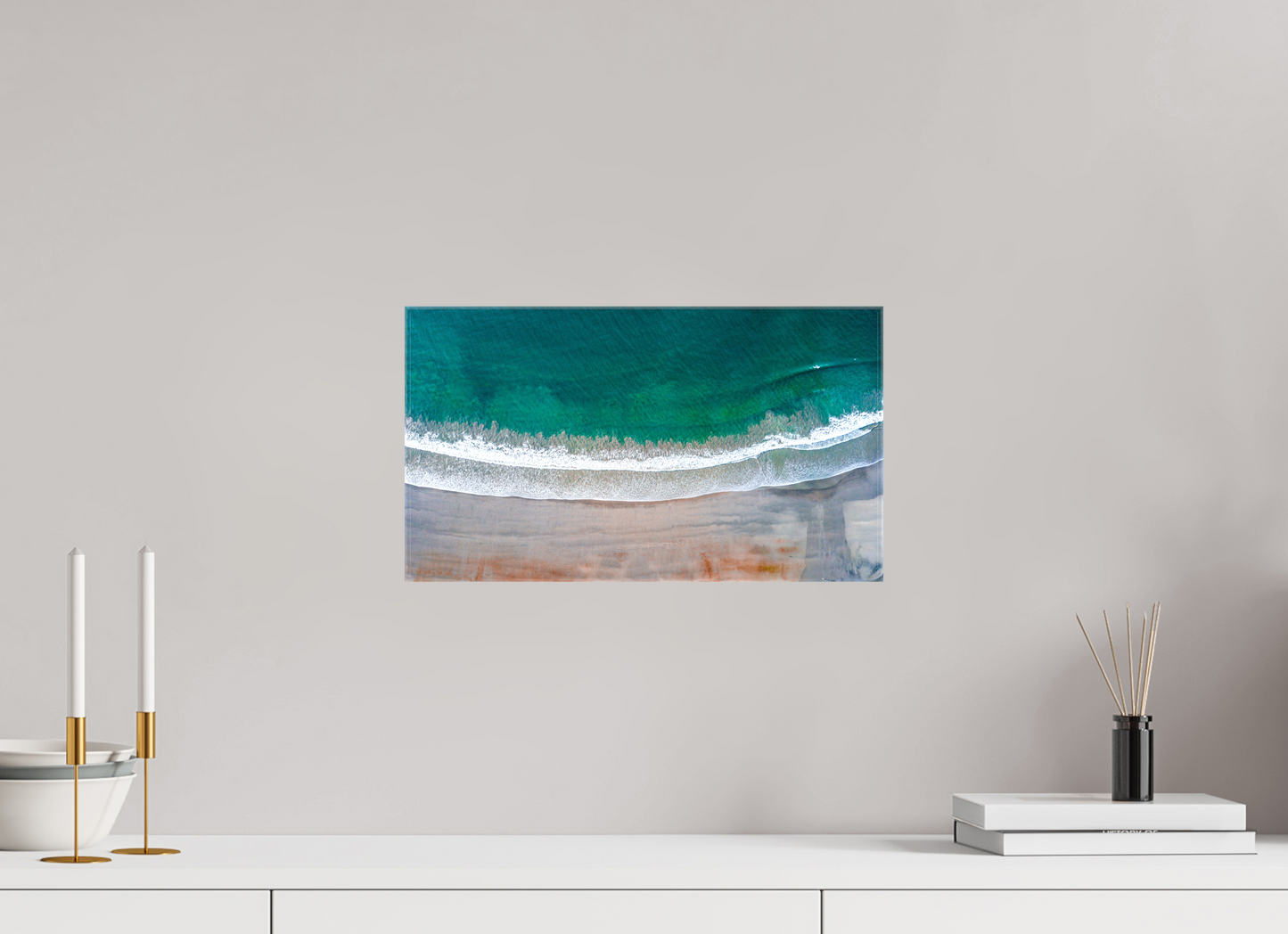 Serenity in Sámara – Aerial Beach Wall Art Print | Golden Sand & Turquoise Sea