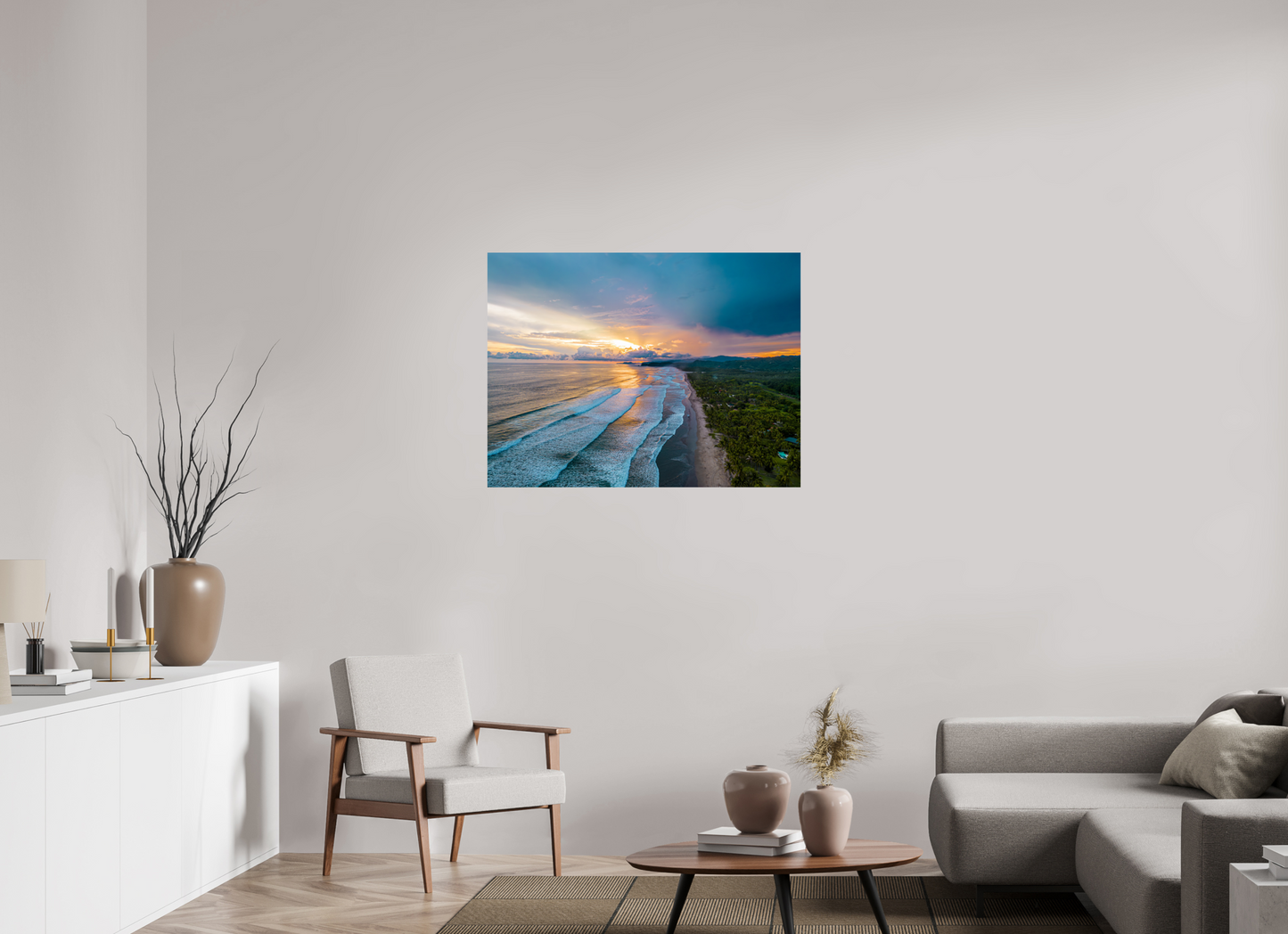 Golden Mirage - Costa de Oro Sunset Aerial Wall Art Print | Jungle Meets Ocean