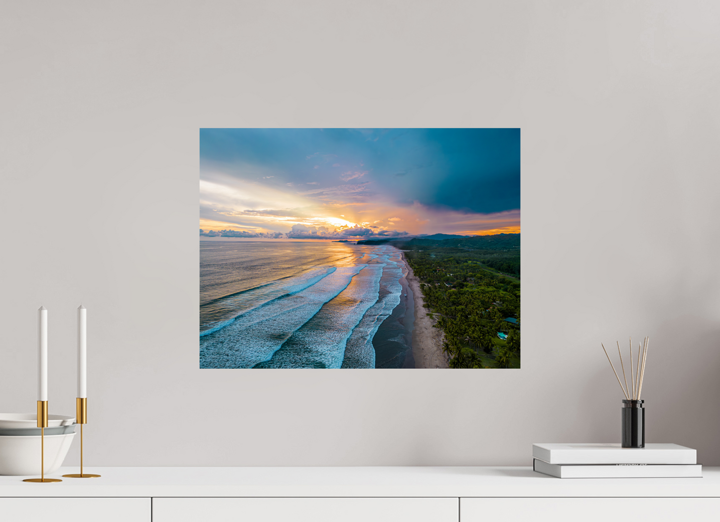Golden Mirage - Costa de Oro Sunset Aerial Wall Art Print | Jungle Meets Ocean