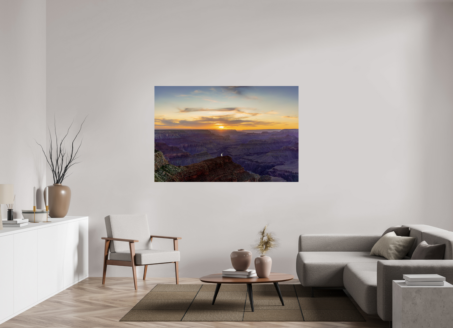 Heavenly West – Grand Canyon Sunset Wall Art Print | Golden Sky & Purple Cliffs from Hopi Point