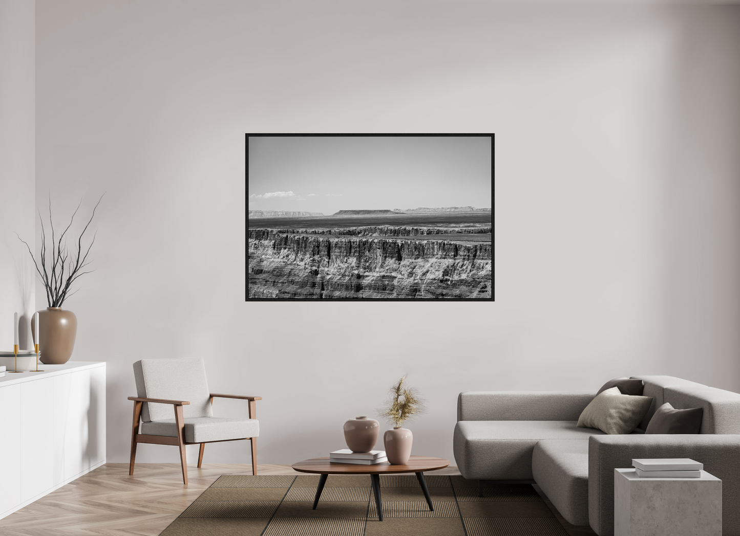 Silver Divide - Black and White Grand Canyon Print | Textured Rim & Mesa Horizon