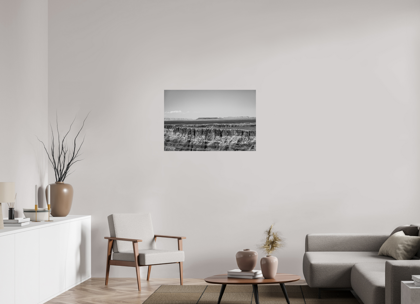 Silver Divide - Black and White Grand Canyon Print | Textured Rim & Mesa Horizon