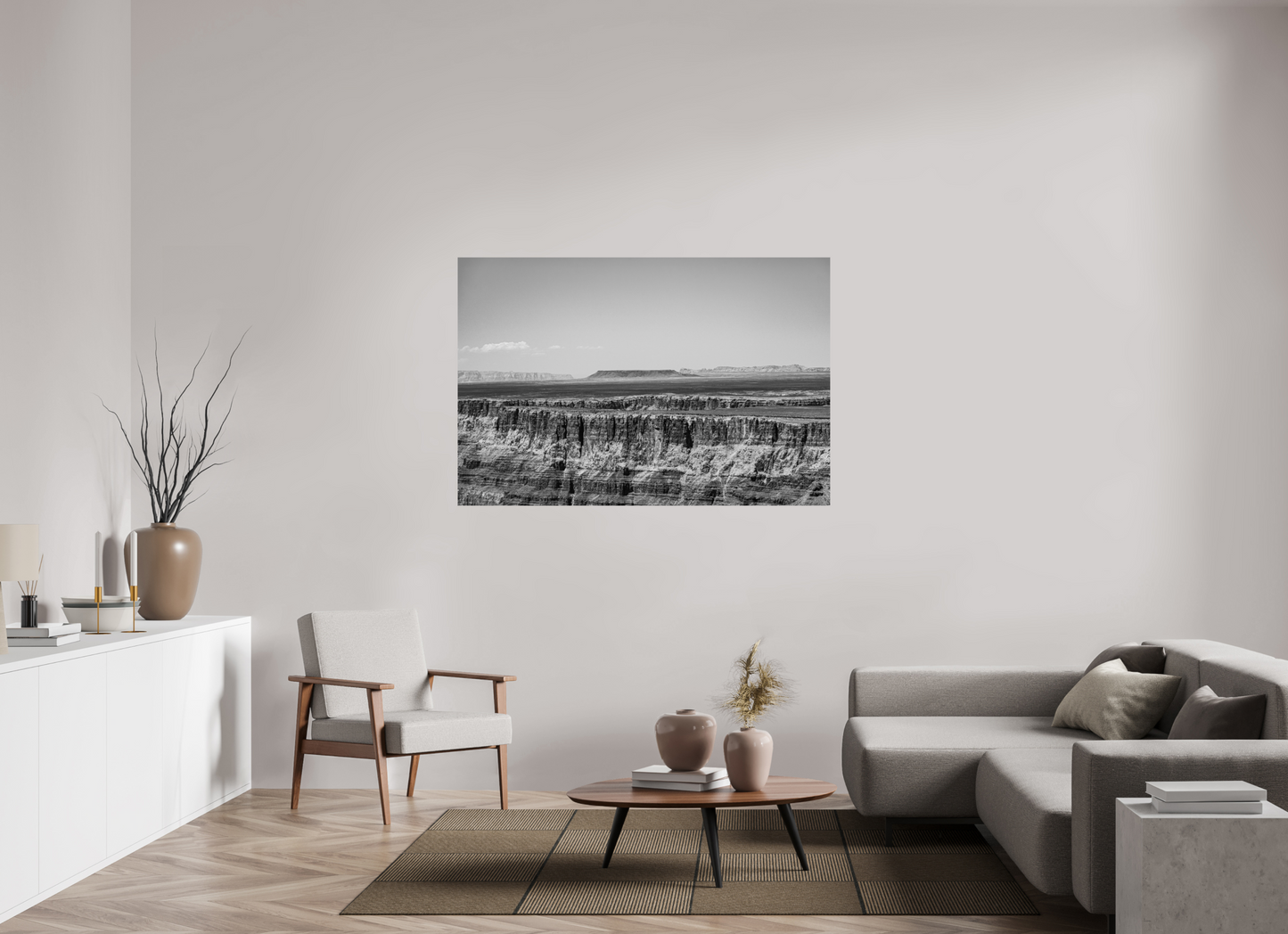 Silver Divide - Black and White Grand Canyon Print | Textured Rim & Mesa Horizon
