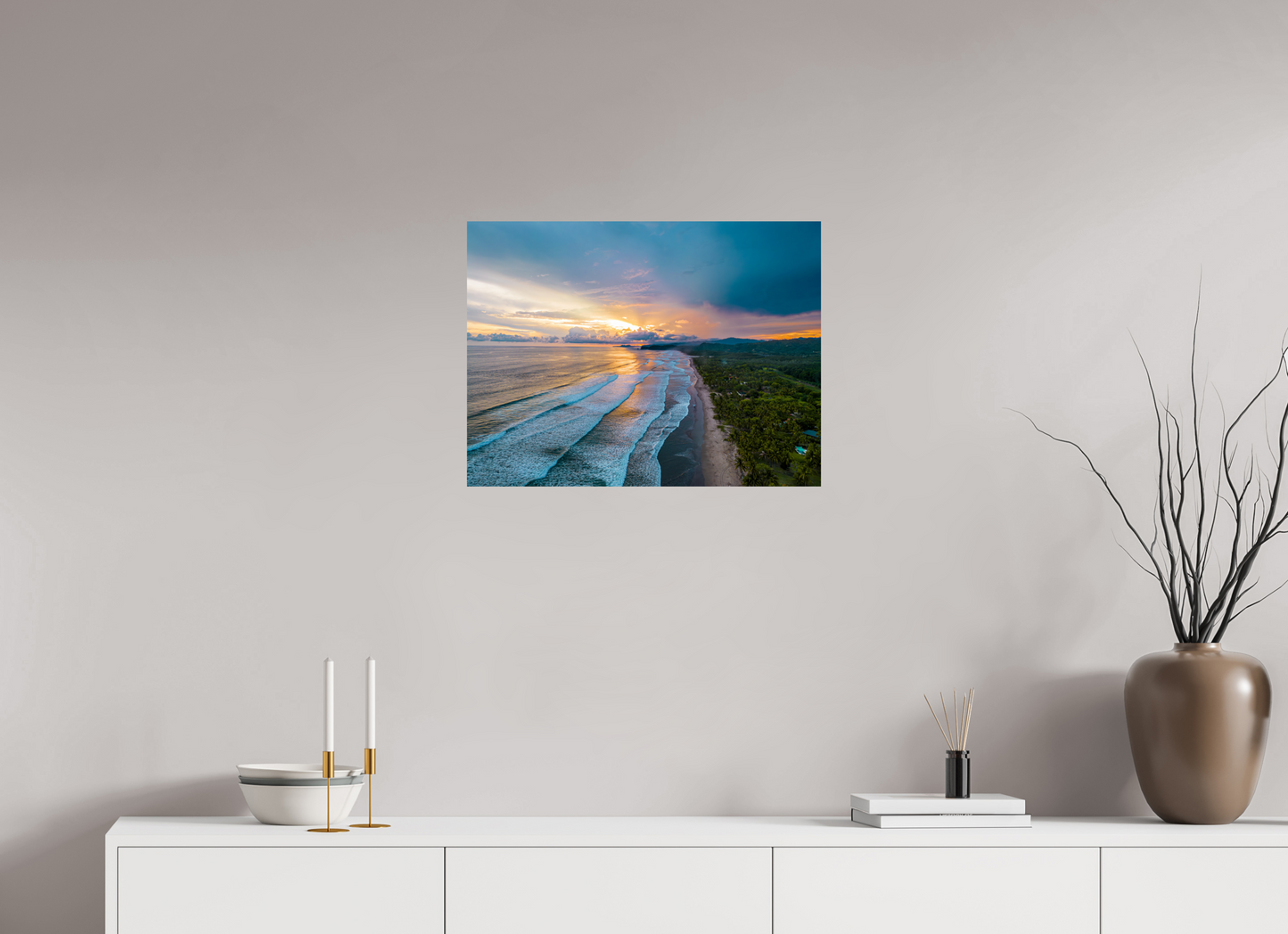 Golden Mirage - Costa de Oro Sunset Aerial Wall Art Print | Jungle Meets Ocean