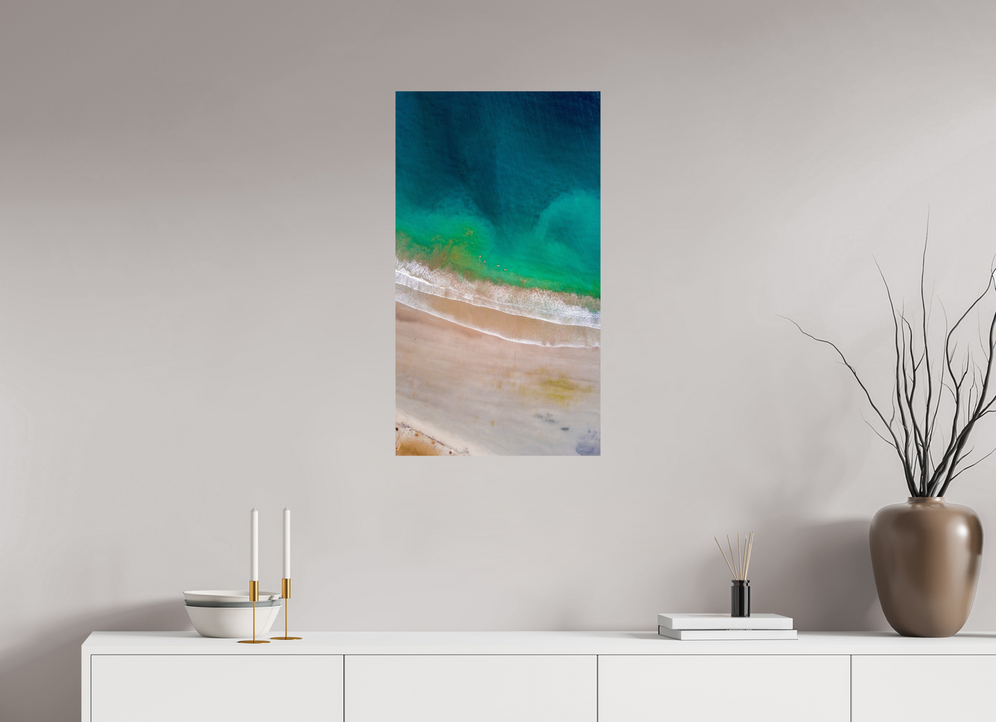 Calm Before the Tide in Sámara Vertical Ocean Wall Art Print | Turquoise to Deep Blue Gradient