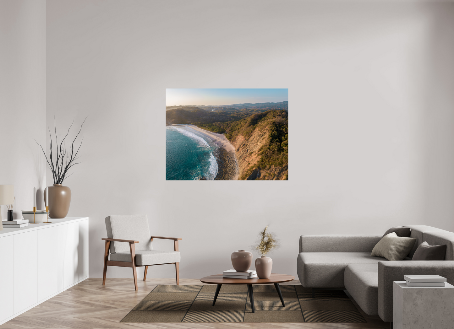 Pale Gold Barrigona Aerial Sunset Print | White Sand Beach & Blue Sea on the Nicoya Peninsula
