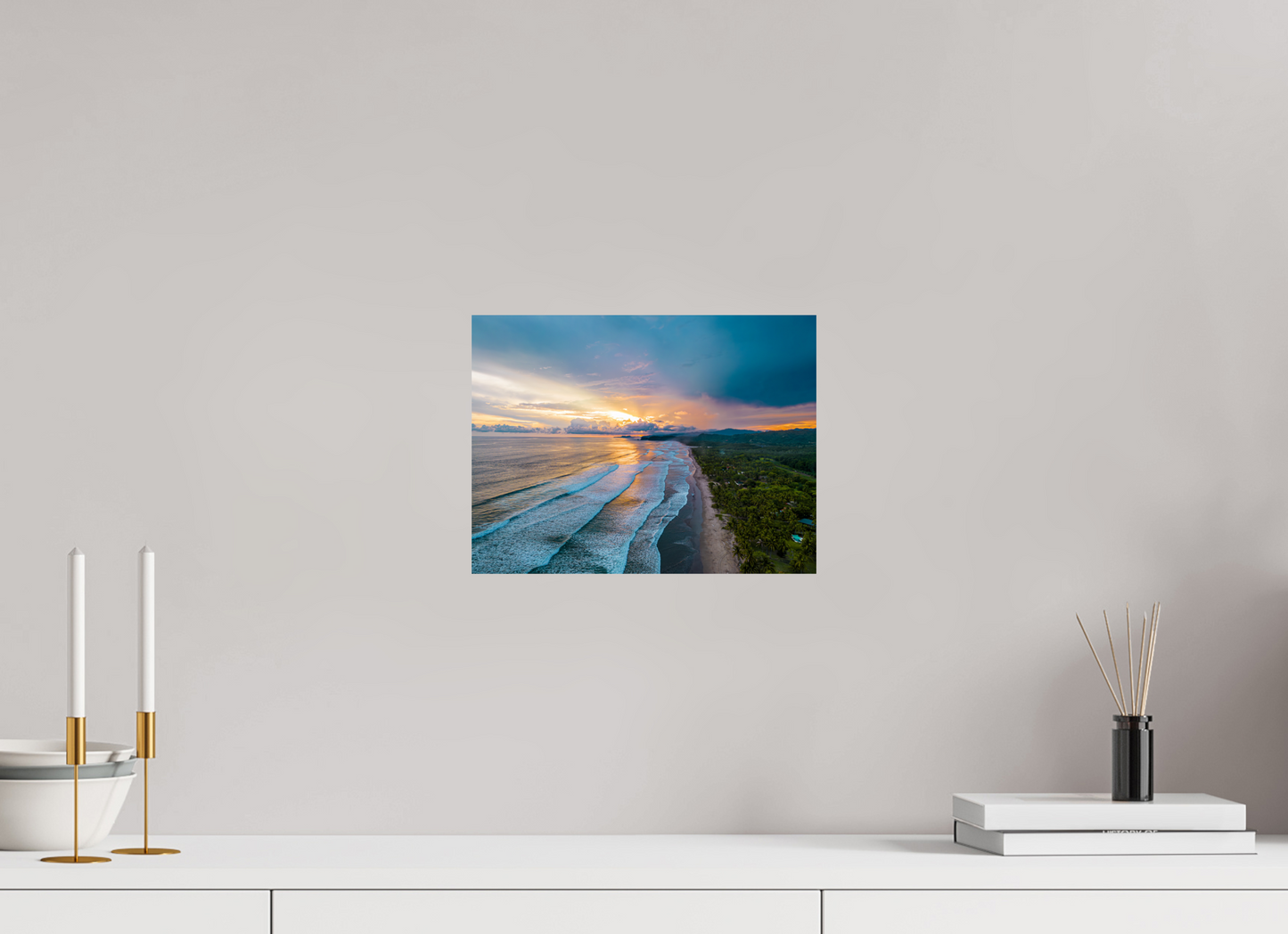 Golden Mirage - Costa de Oro Sunset Aerial Wall Art Print | Jungle Meets Ocean