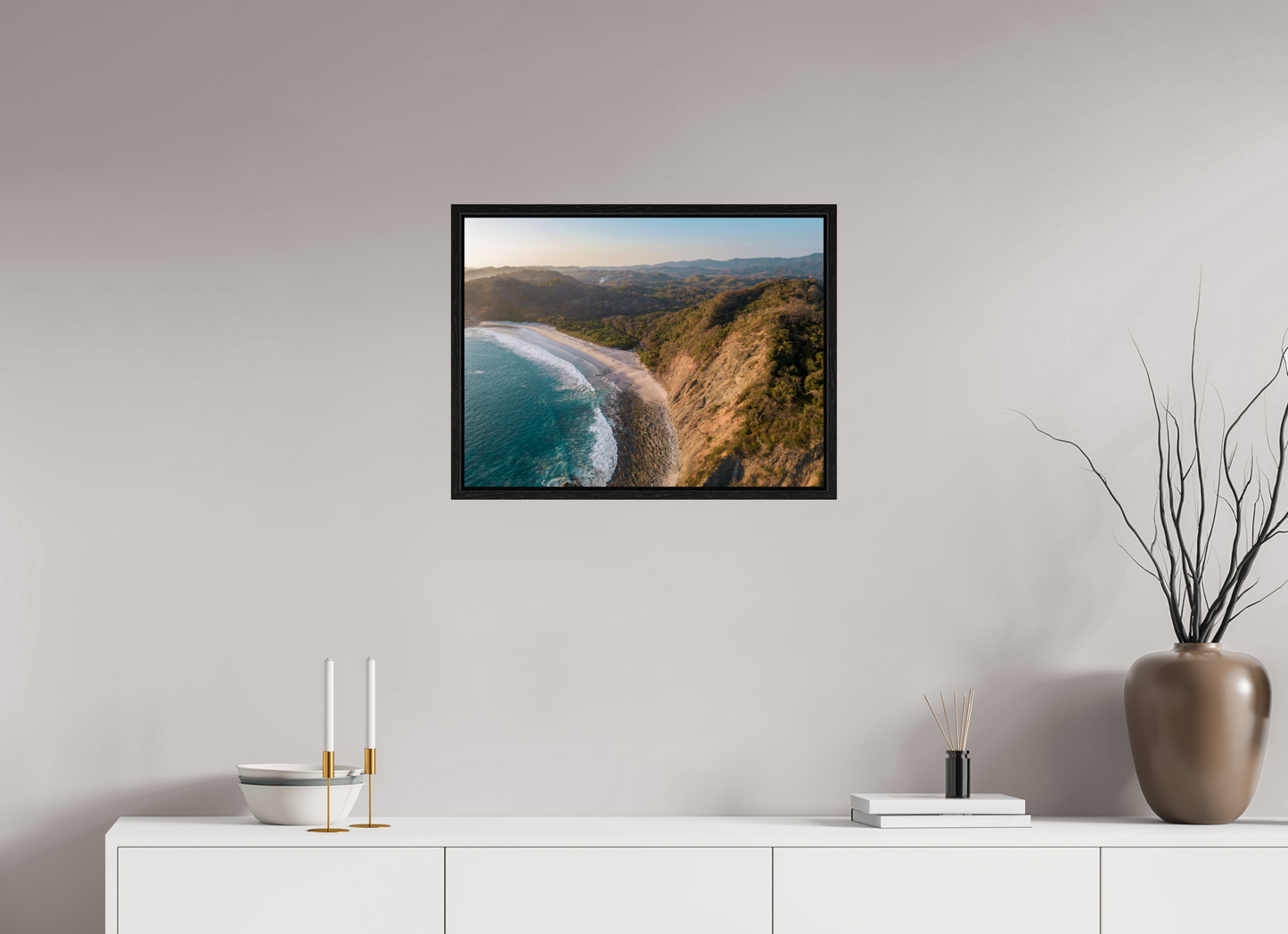 Pale Gold Barrigona Aerial Sunset Print | White Sand Beach & Blue Sea on the Nicoya Peninsula