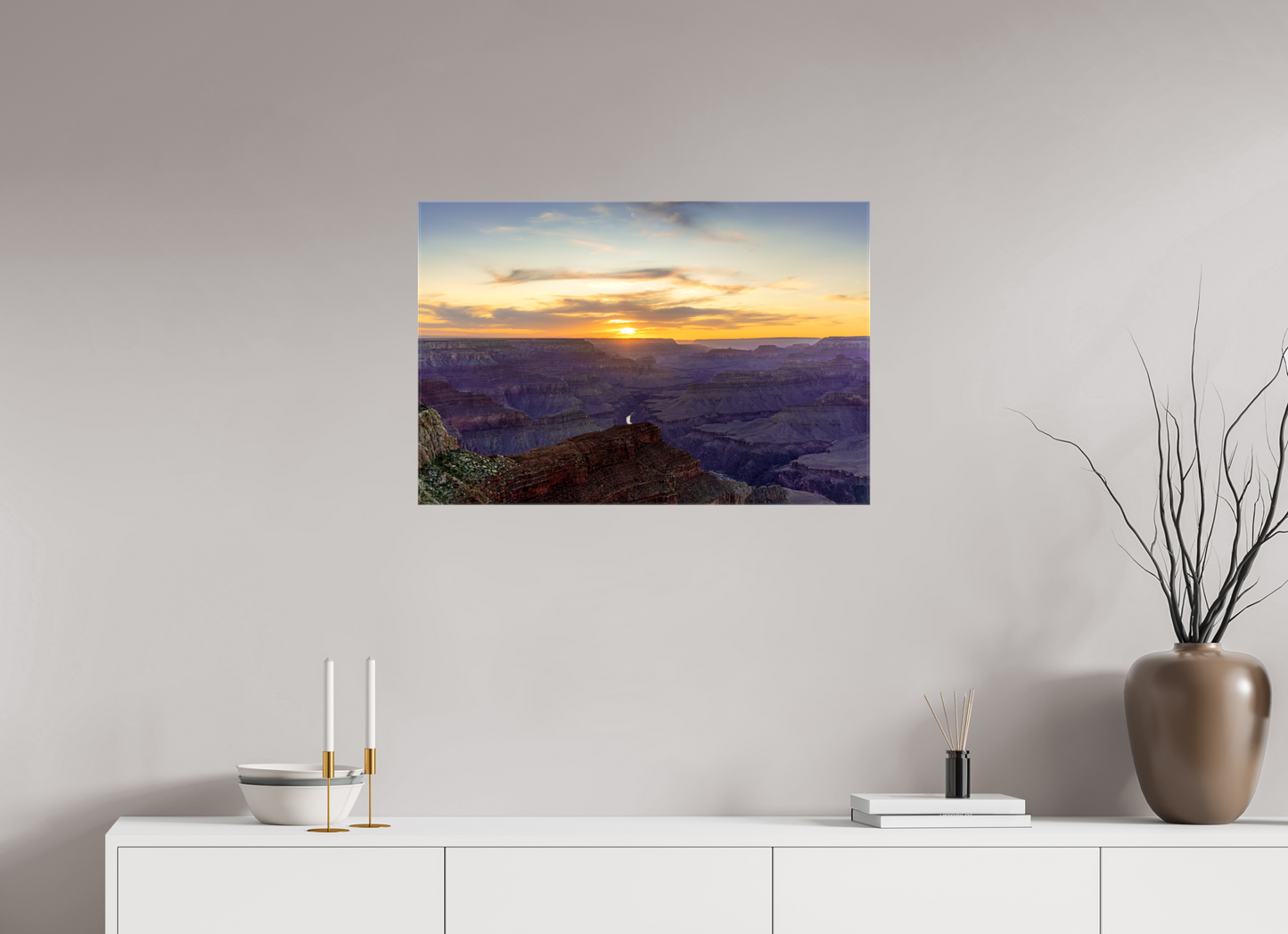 Heavenly West – Grand Canyon Sunset Wall Art Print | Golden Sky & Purple Cliffs from Hopi Point