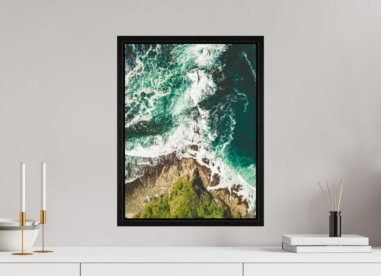 Ocean’s Edge Barrigona Aerial Coastal Wall Art Print | Blue Green Sea & Cliffs