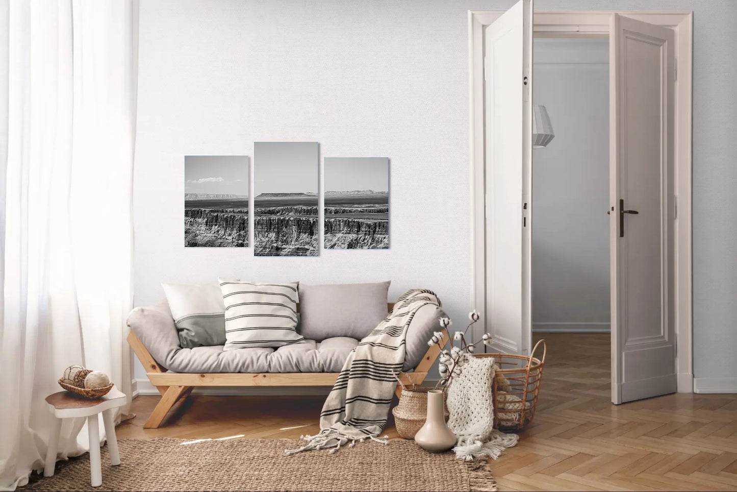 Silver Divide - Black and White Grand Canyon Print | Textured Rim & Mesa Horizon