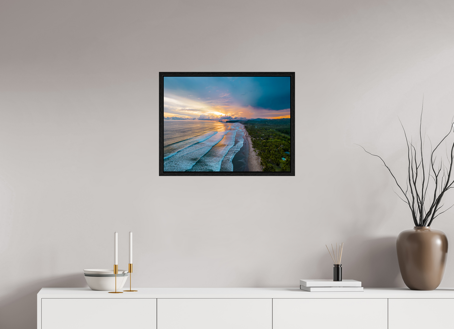 Golden Mirage - Costa de Oro Sunset Aerial Wall Art Print | Jungle Meets Ocean