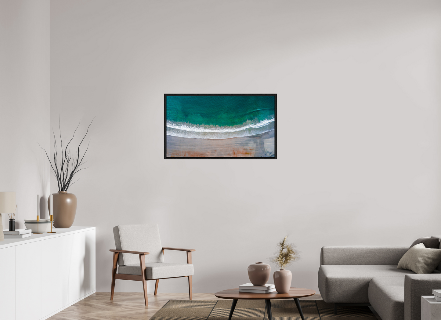 Serenity in Sámara – Aerial Beach Wall Art Print | Golden Sand & Turquoise Sea