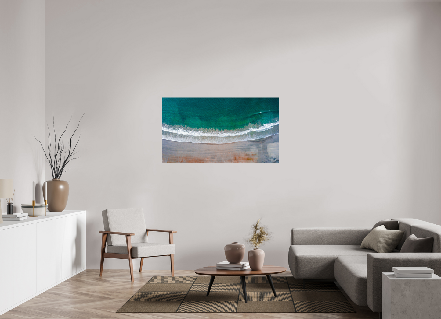 Serenity in Sámara – Aerial Beach Wall Art Print | Golden Sand & Turquoise Sea