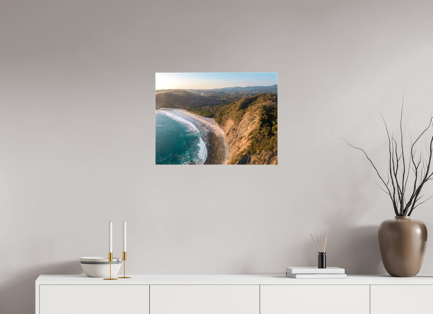 Pale Gold Barrigona Aerial Sunset Print | White Sand Beach & Blue Sea on the Nicoya Peninsula