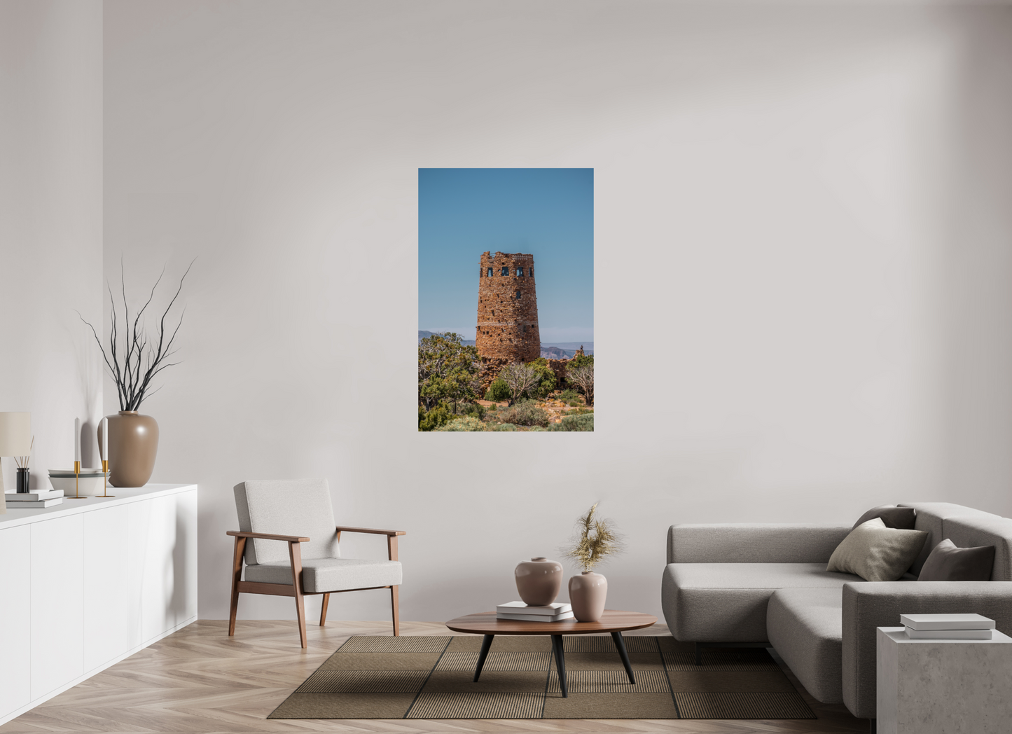 Desert Sentinel - Grand Canyon Vertical Wall Art Print | Desert View Watchtower & Sky