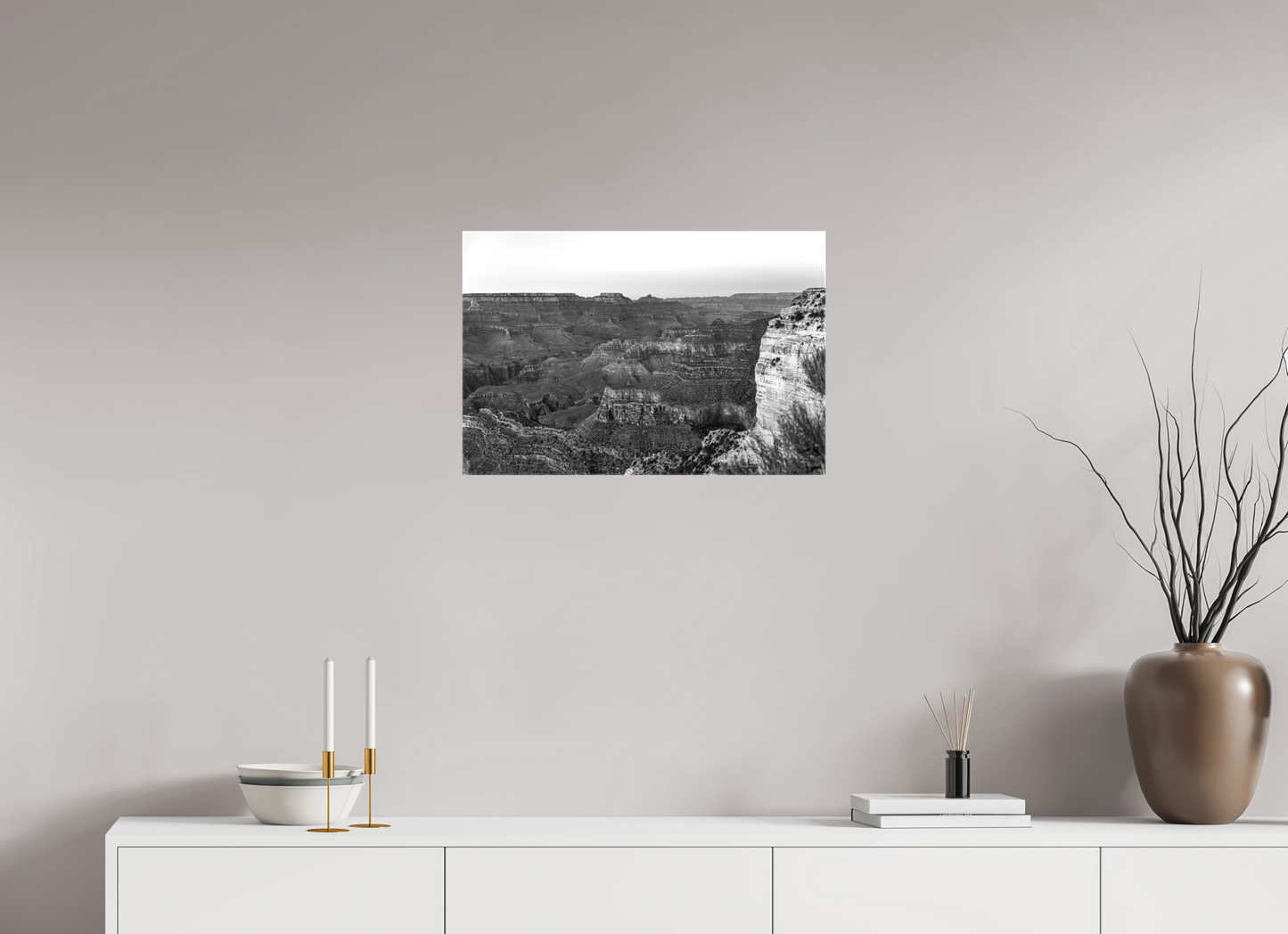 Stone Silence - Black and White Grand Canyon Landscape Print | Textured Canyon View from Hopi Point