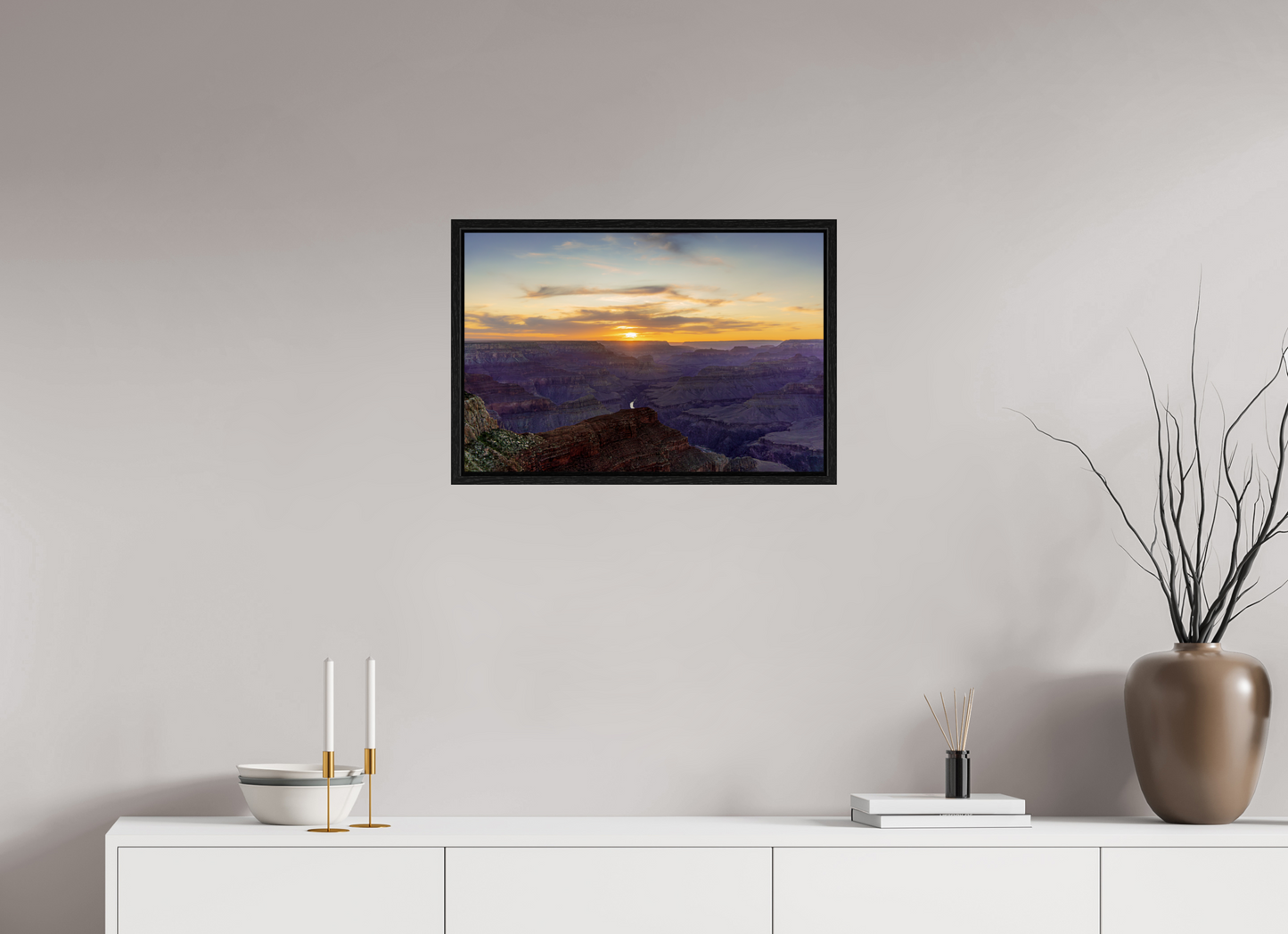 Heavenly West – Grand Canyon Sunset Wall Art Print | Golden Sky & Purple Cliffs from Hopi Point