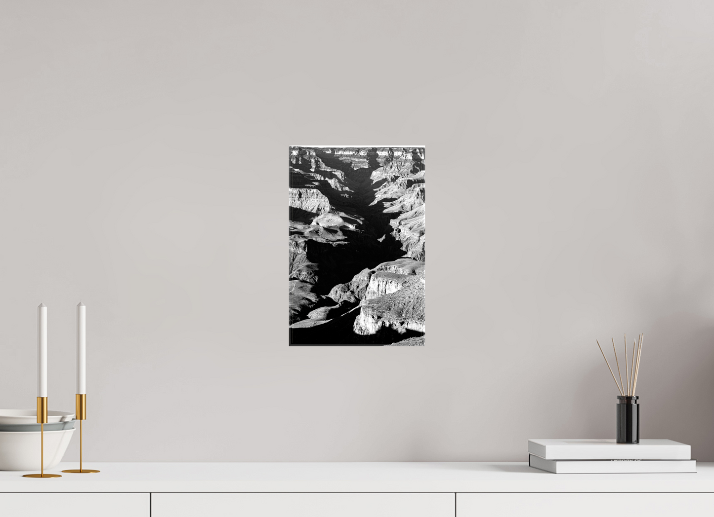 Vein of Shadow – Black and White Grand Canyon Vertical Print | High Contrast Canyon Light