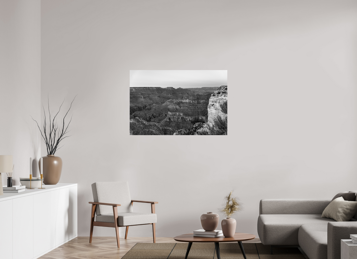 Stone Silence - Black and White Grand Canyon Landscape Print | Textured Canyon View from Hopi Point
