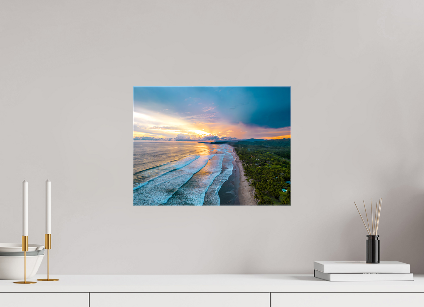 Golden Mirage - Costa de Oro Sunset Aerial Wall Art Print | Jungle Meets Ocean