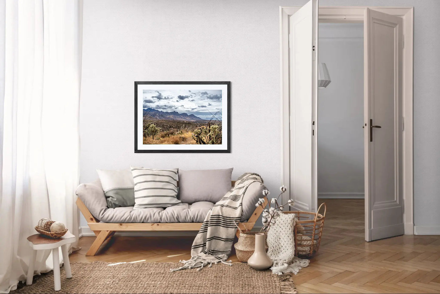 Shadowed Range – Sonoran Desert Landscape Print | Santa Catalina Mountains & Cholla Cactus