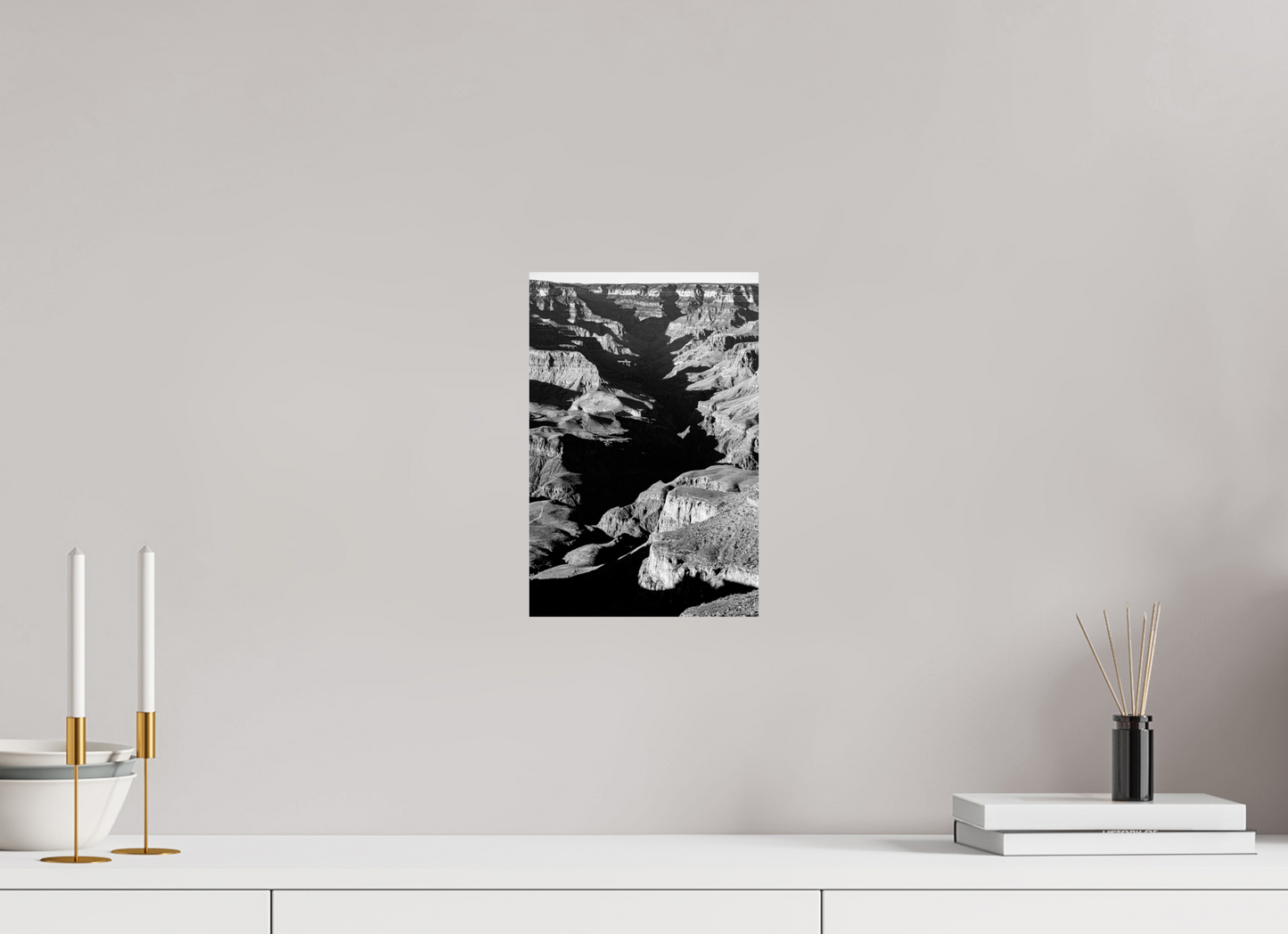 Vein of Shadow – Black and White Grand Canyon Vertical Print | High Contrast Canyon Light