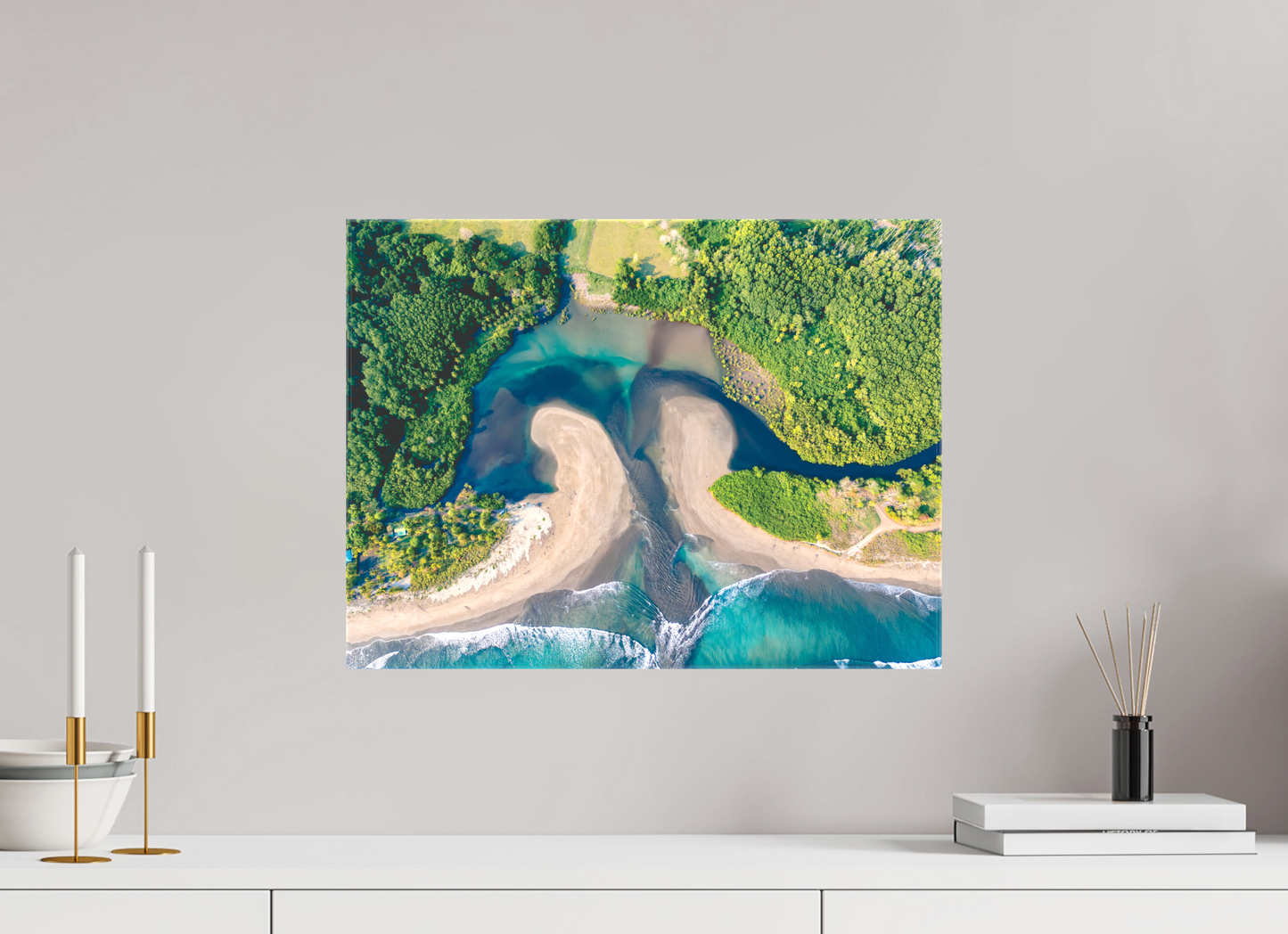 Convergence - Costa de Oro Aerial Estuary Wall Art Print | Turquoise Ocean & Jungle River