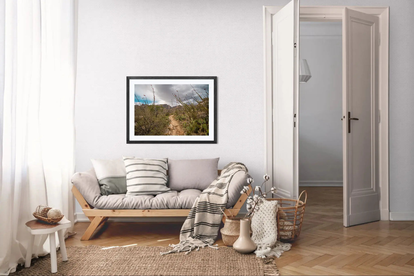 Trail to Finger Rock – Santa Catalina Mountains Desert Print | Ocotillo & Prickly Pear Landscape