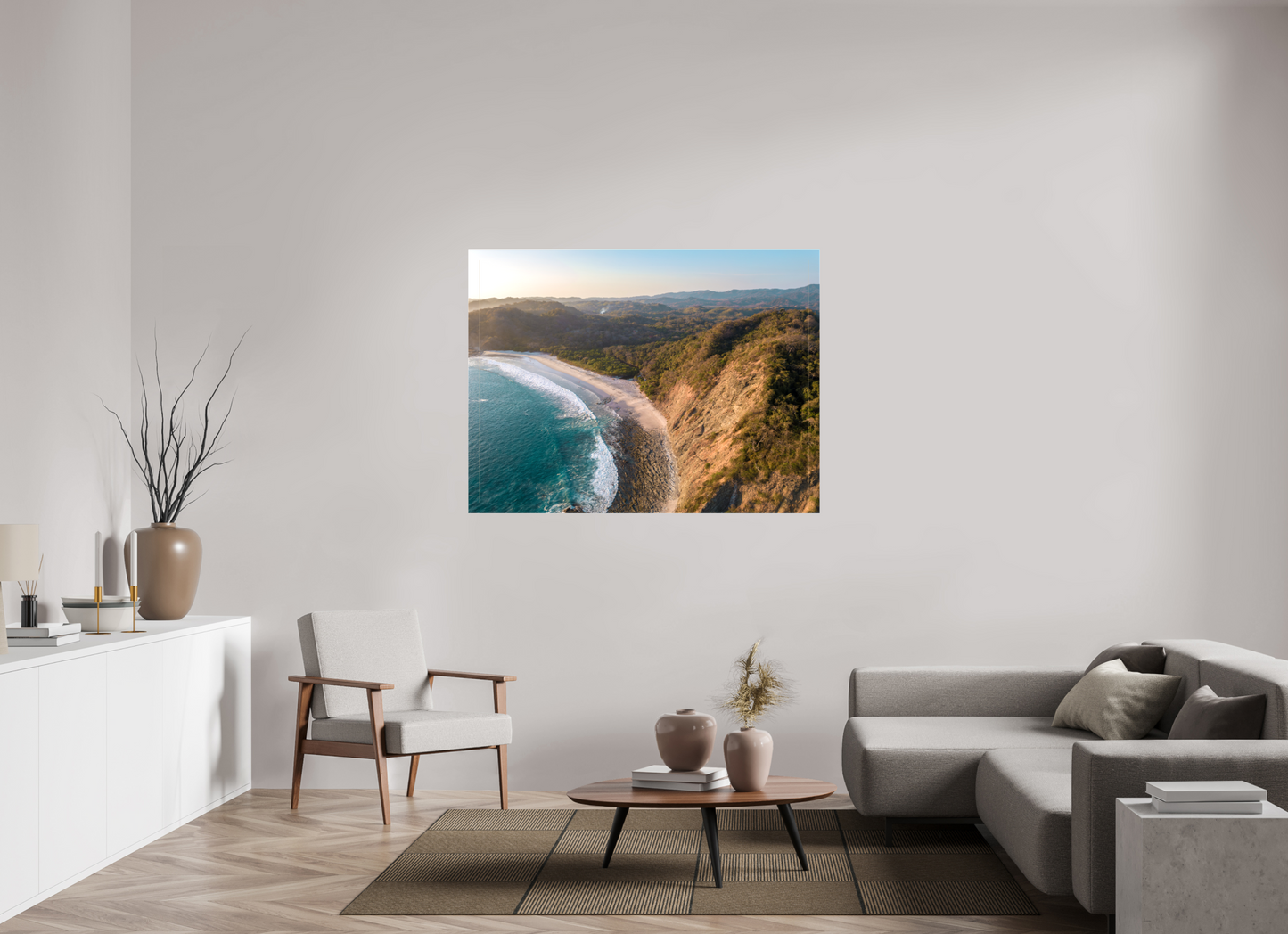 Pale Gold Barrigona Aerial Sunset Print | White Sand Beach & Blue Sea on the Nicoya Peninsula