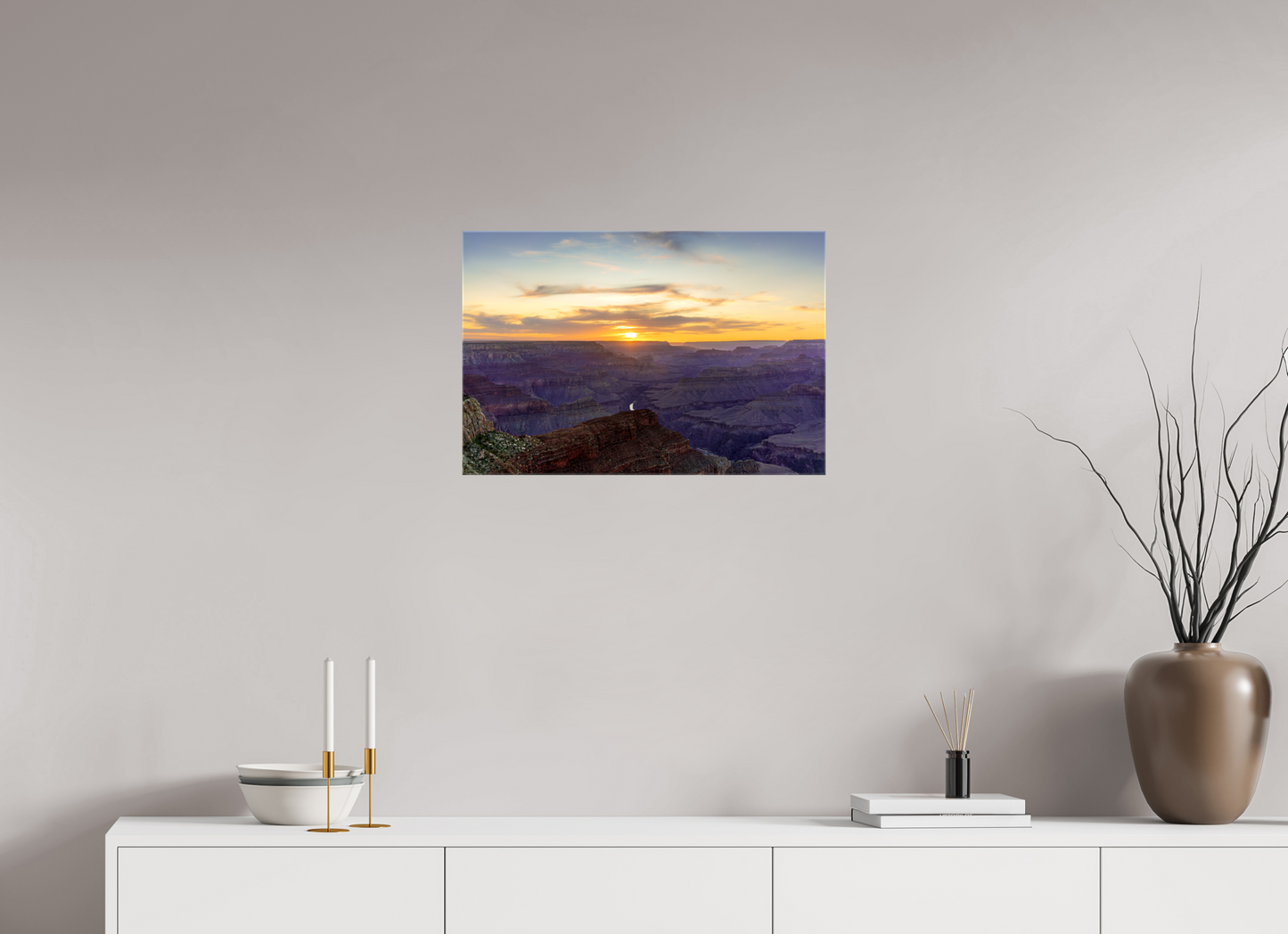 Heavenly West – Grand Canyon Sunset Wall Art Print | Golden Sky & Purple Cliffs from Hopi Point