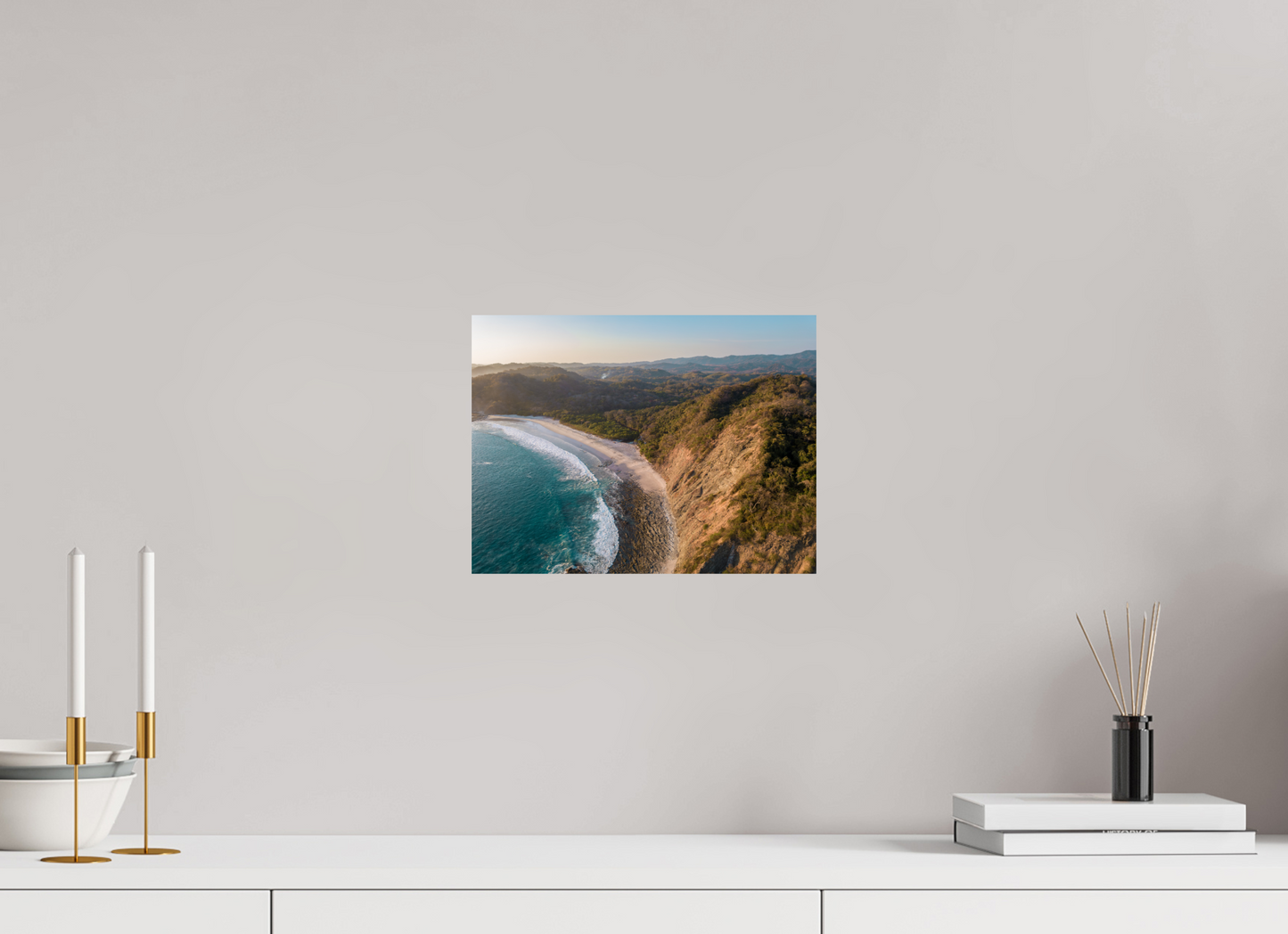 Pale Gold Barrigona Aerial Sunset Print | White Sand Beach & Blue Sea on the Nicoya Peninsula