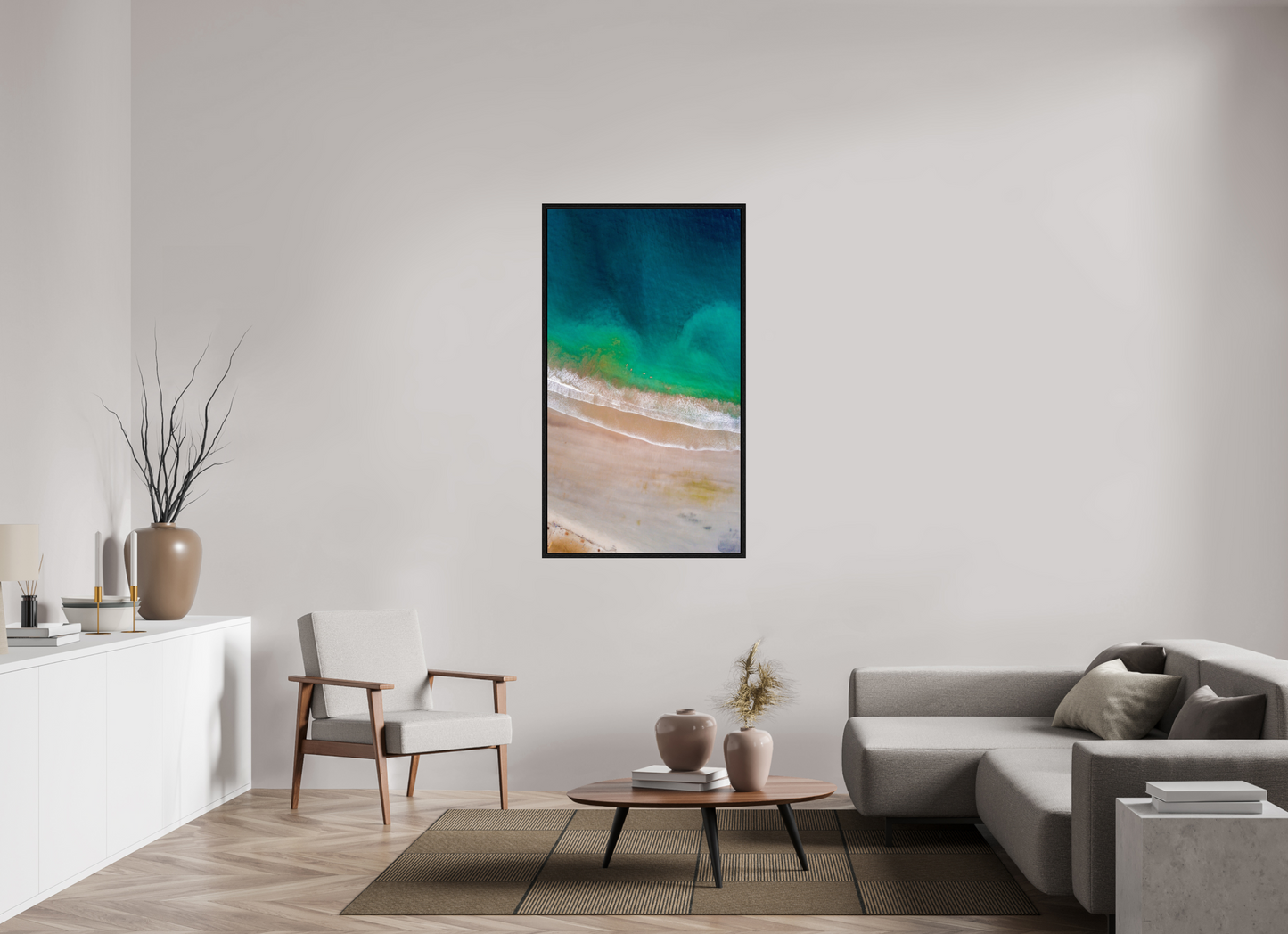 Calm Before the Tide in Sámara Vertical Ocean Wall Art Print | Turquoise to Deep Blue Gradient