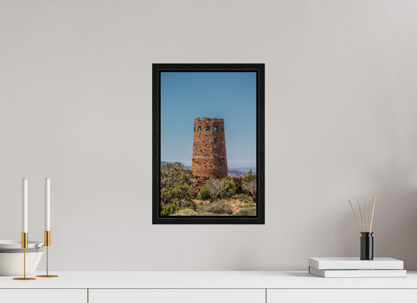 Desert Sentinel - Grand Canyon Vertical Wall Art Print | Desert View Watchtower & Sky