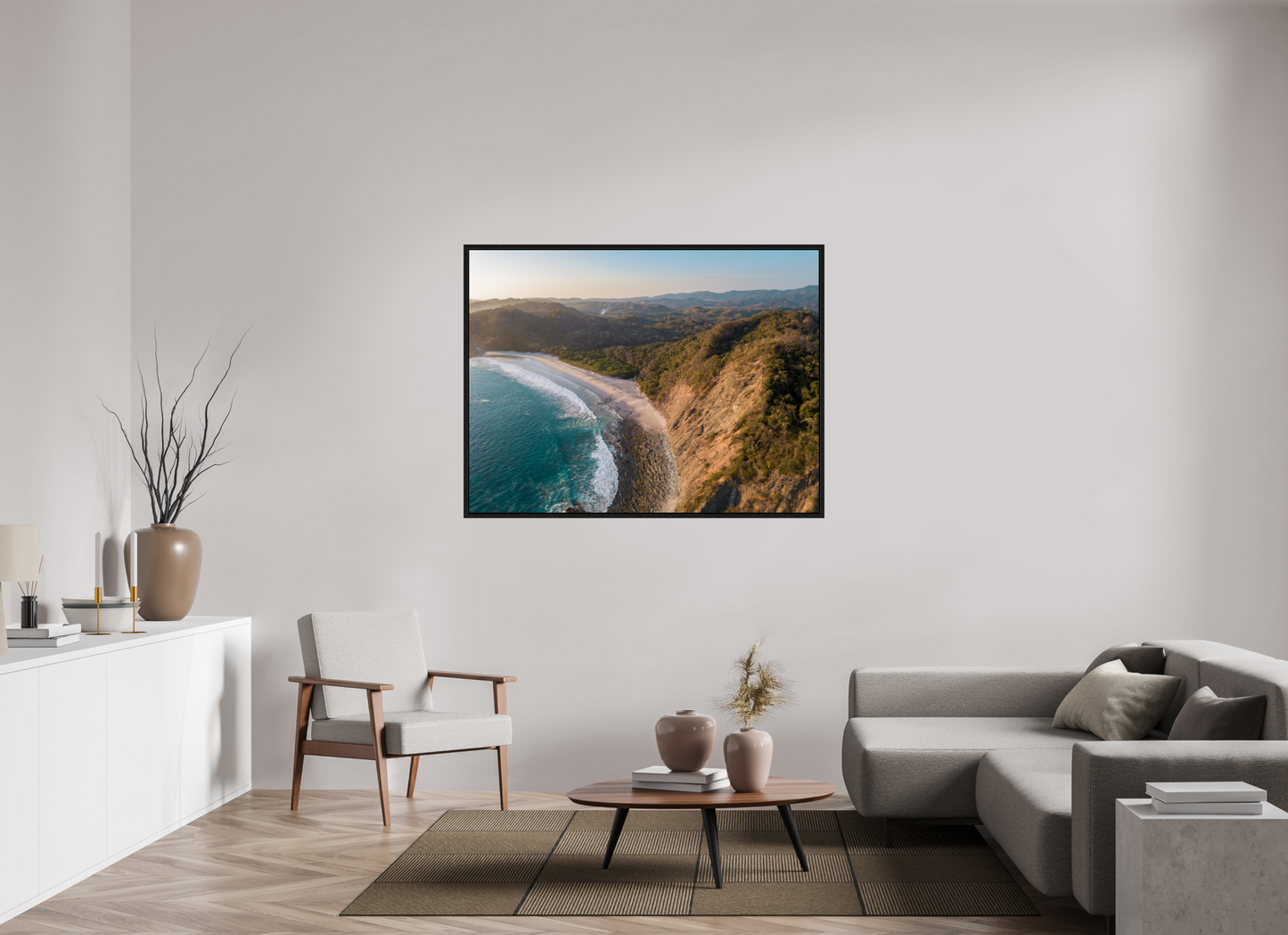 Pale Gold Barrigona Aerial Sunset Print | White Sand Beach & Blue Sea on the Nicoya Peninsula